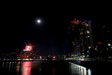 Fireworks display for the 1st of 2026 are seen in Puerto Madero during the celebration for the New Year in Buenos Aires.