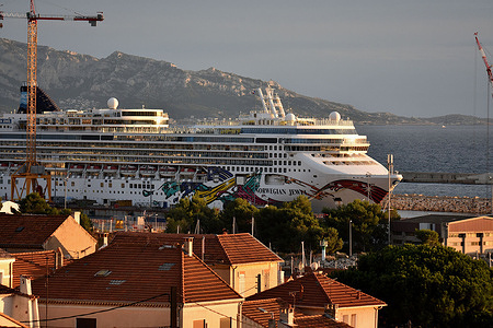General view of the cruise ship “Norwegian Jewel” under reparation in Marseille.