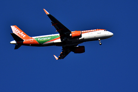 EasyJet plane arrives at Marseille Provence Airport, France.