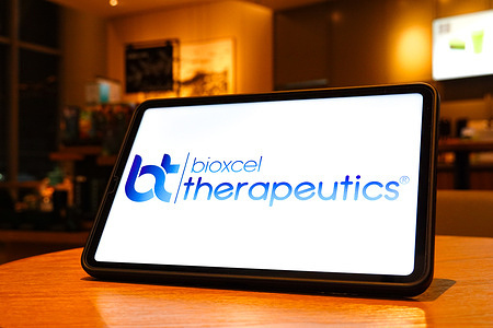 In this photo illustration, the BioXcel Therapeutics logo is seen displayed on the screen of a tablet.