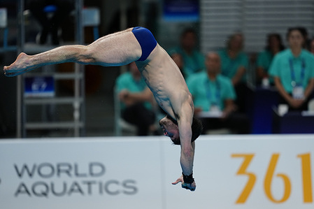 Euan Mccabe of the Great Britain competes in the Men's 10m Platform Final during day three of the World Aquatics Diving World Cup - Super Final at National Aquatics Center.
