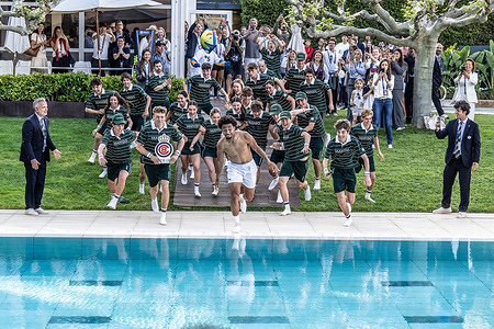 Arthur Fils (FRA) celebrates after winning the Barcelona Open Banc Sabadell tournament. Final of the Barcelona Open Banc Sabadell tennis tournament between Arthur Fils (FRA) and Andrey Rublev (RUS), winning Arthur Fils 6-2 and 7-6 (2).