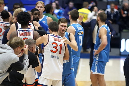 Alexander Shcherbenev (c) of Zenit in action during the VTB United League basketball match, Regular Season, between Zenit Saint Petersburg and Parma Perm at "kck Arena". Final score; Zenit 100 : 56 Parma.