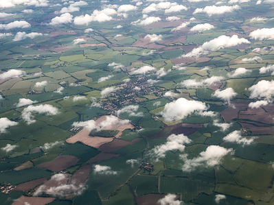 (EDITORS NOTE: Image taken with drone) An aerial view of agricultural fields near Cambridge.