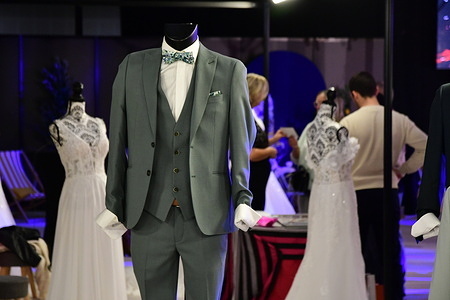 Men's wedding suits seen at the Valence wedding fair.