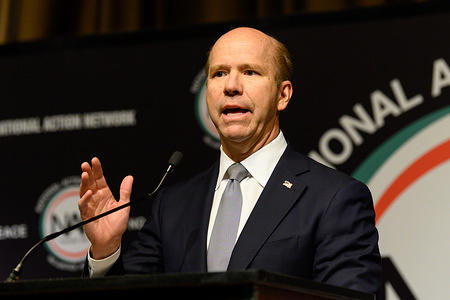 U.S. Representative John Delaney (D-MD) seen speaking at the National Action Network National (NAN) convention in New York City, NY.