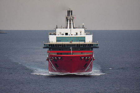 View of the Danielle Casanova arriving in Marseille. Passenger ship Danielle Casanova arrives at the French Mediterranean port of Marseille.