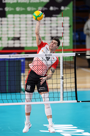 Klemen Cebulj of Asseco Resovia seen in action during cev champions league volley 2026 Volleyball match between Asseco Resovia and SVG Luneburg at Municipal hall. Final score; Asseco Resovia 3:0 (25:14, 25:15, 25:19) SVG Luneburg.