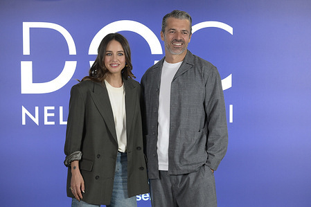 Matilde Gioli and Luca Argentero (r) attend the photocall of Rai tv series DOC Nelle tue mani fourth season at Rai center Via Alessandro Severo.