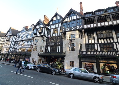 Liberty store brand logo seen in Carnaby Street in London, UK.