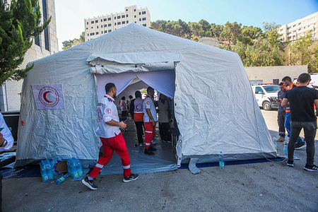 View of a blood donation camp in support of the Palestinians in Gaza City, who have been suffering since October 7, in the city of Nablus in the northern occupied West Bank.