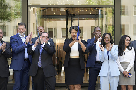 DC Mayor Muriel Bowser cut the ribbon to its newly renovated regional headquarters during the Grand Opening of JPMorgan Chase at Chase Bank in Washington DC, USA.