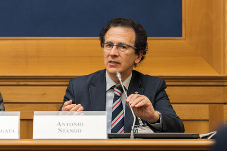 Antonio Stango, President of the Italian Federation for Human Rights (FIDU), speaks at the panel, delivering an analysis on human rights abuses and the escalating rate of hangings inside Iranian prisons. At the initiative of Naike Gruppioni, a member of the Foreign Affairs Commission of the Italian Parliament, a meeting entitled "Iran: Right to Life at Risk" (Il Diritto alla Vita in Pericolo) was held in the Sala Stampa of the Parliament. The conference addressed the recent spike in state executions following political uprisings in Iran, systematically condemning the clerical dictatorship's use of capital punishment to suppress dissent. Senator Giulio Terzi di Sant'Agata, Chairman of the European Union Policy Commission, and Antonio Stango, President of the Italian Federation for Human Rights (FIDU), delivered speeches, and a message from Senator Marco Scurria was read aloud to the attendees. Mrs. Maryam Rajavi joined the meeting online to deliver a keynote address, thanking the legislators for their solidarity, rejecting both monarchical and religious autocracy, and calling on European nations to end their silence on the executions of political prisoners. The meeting was moderated by the prominent Italian journalist Mauro Bazzucchi.
