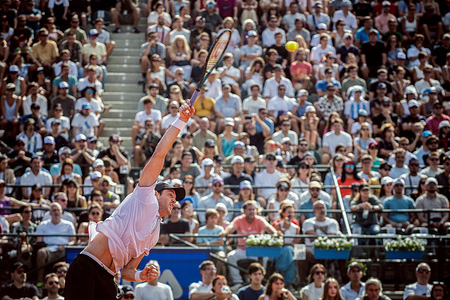 Jarry Nicolas of Chile plays against Diaz Acosta Facundo of Argentina (not pictured) during Round 3 match of the Argentina Open Tennis Tournament in Buenos Aires. Final score; Jarry Nicolas 0:2 Diaz Acosta Facundo.