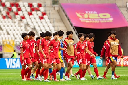 Players of Korea DPR are seen after the FIFA U-20 Women's World Cup Poland 2026 Group E match between Korea DPR and Portugal at Stadion Miejski LKS Lodz. Final score; Korea DPR 2:0 Portugal.
