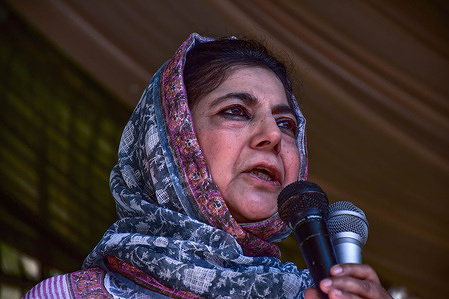 Former Chief Minister of Jammu and Kashmir and People's Democratic Party (PDP) candidate Mehbooba Mufti speaks during an election campaign rally ahead of the fourth phase of voting of India's general election in Srinagar.