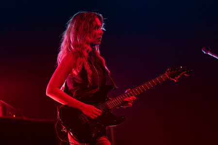 Danny Villarreal performs live on stage with band The Warning opening for Yungblud. Supports acts opening for Yungblud at London O2 arena The Molotovs and The Warning.