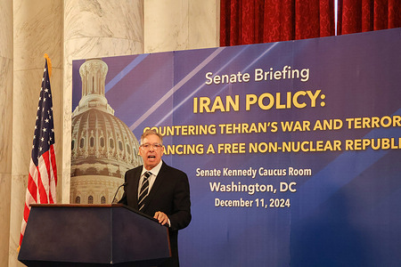 Marc Ginsberg, former US Amb. to Morocco, is seen addressing the U.S. Senate Briefing. Organization of Iranian-American Communities (OIAC) organized the briefing. U.S. Senate Briefing, titled Iran Policy: Countering Tehran’s War and Terror, Advancing a Free, Non-nuclear Republic at US Capital Hill.