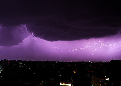 Lightning strikes during a thunderstorm in Gaza City.