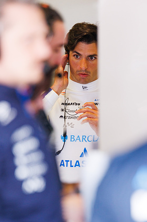 Carlos Sainz of Spain and the Atlassian Williams F1 Team in the garage ahead of the F1 Grand Prix of Australia at the Albert Park Grand Prix Circuit in Melbourne, Australia.