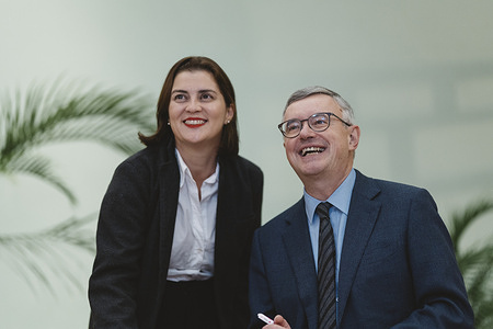 Alessandro Barbero (R) seen with a fan during the books signature. Alessandro Barbero, one of the most well known Italian historian, presented his new book “S. Francesco”, about multiple versions on the life of S. Francis of Assisi, in Politeama theatre in Catanzaro, with mayor Nicola Fiorita and Gaetano Laterza of the publishing house.