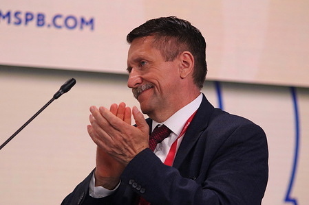 Victor But, a Russian businessman convicted in 2012 in the United States for 25 years in prison for intending to illegally carry out arms trafficking and support terror, attends a session on Multiculturalism vs Traditional Values: The Ethical Aspect in the Global Entertainment and Media Industry in the framework of the St. Petersburg International Economic Forum 2023 (SPIEF 2023).