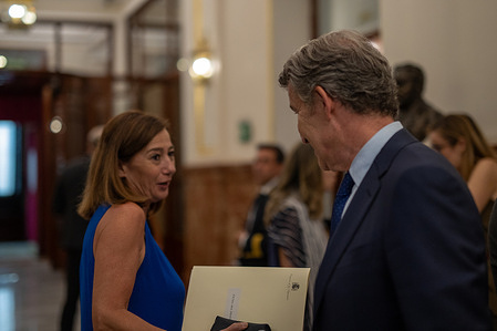 Francina Armengol, Speaker of the Spanish Congress of Deputies and Alberto Núñez Feijóo, Member of the Congress of Deputies and President of the People's Party seen during the extraordinary plenary session of the Congress of Deputies, where Pedro Sánchez, President of the Spanish Government, appeared to report on the alleged cases of corruption that have come to light in recent weeks and that affect members of the government.