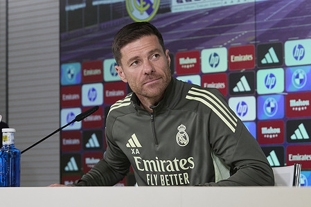 Xabi Alonso, the head coach of Real Madrid CF, attends a press conference on the eve of the La Liga EA Sports 2025/2026 week 19 football match between Athletic Club and Real Madrid CF at Ciudad Real Madrid.