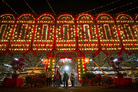 A view of the bamboo theatre is seen on the open ground at Shui Tau Tsuen. Male villagers gather and perform rituals in Kam Tin, Hong Kong to observe the final night of the once-in-a-decade Jiao Festival. The giant bamboo theatre at the festival is recognised as the world's largest temporary bamboo alter by the Guinness World Records recently.