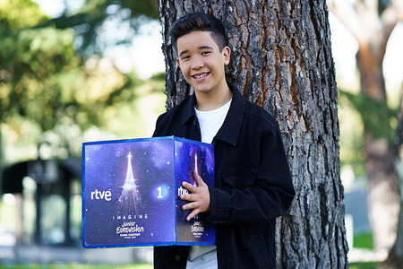 Singer Levi Diaz poses during his presentation of him as representative of Spain for Eurovision Junior 2021 in Madrid.