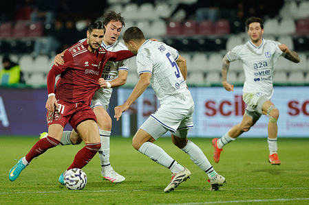 Diego Falcinelli of AS Cittadella and Nicola Pasini of Union Brescia seen in action during the Italian Serie C soccer match between AS Cittadella and Union Brescia at PierCesare Tombolato Stadium. Final Score Cittadella 1: 1 Union Brescia