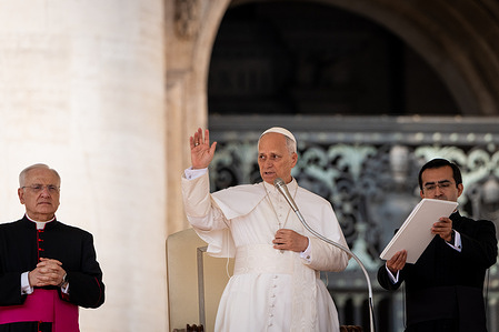 Pope Leo XIV delivers his blessing during the traditional Wednesday General Audience at St. Peter's Square.