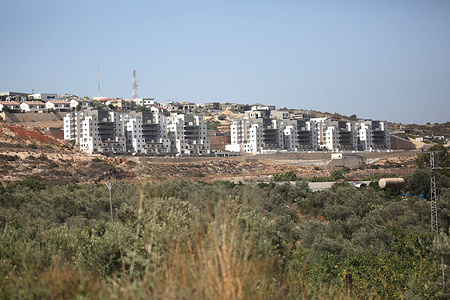 Israeli buildings and apartments in the Jewish settlement of Tzofim, east of Qalqilya in the West Bank. This follows the Israeli government's approval of the expansion of Jewish settlements and the construction of new settlement units on West Bank land.