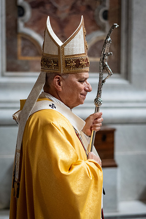 Pope Leo XIV seen celebrating Christmas Eve Mass in St. Peter's Basilica.