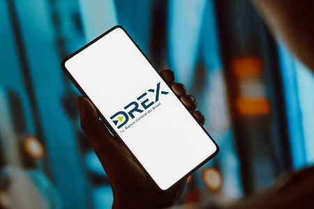 In this photo illustration, the Drex (Digital Real X) logo is displayed on a smartphone screen.