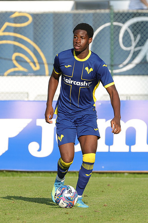 Noé Mael Tagne of Hellas Verona FC seen in action during a friendly match between Hellas Verona and Virtus Verona at Sporting Center La Pineta. Final Score: Hellas Verona 2 : 1 Virtus Verona.