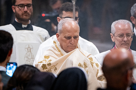Pope Leo XIV seen celebrating the Missa in Coena Domini "the Mass of the Lord's Supper" on Catholic Holy Thursday in St. John Lateran Basilica.
