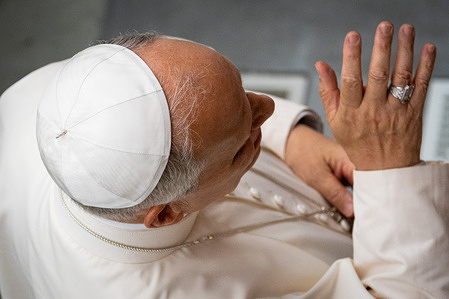 Pope Leo XIV greets and blesses the faithful during the traditional Wednesday General Audience in Paul VI Audience Hall.