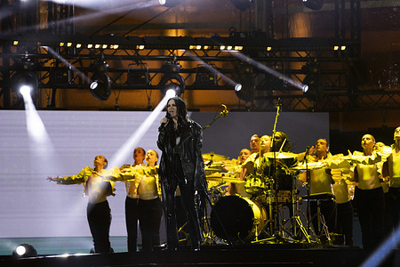 Laura Pausini performs live at the last episode of X factor in Napoli.