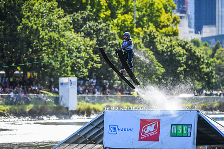 Brittany Greenwood-Wharton of Great Britain seen in action during the Waterski Jump finals of Nautique Moomba Masters and Wakeboard Invitational Championships 2026 at Yarra River. Moomba Masters is bringing world acclaimed athletes to compete in various disciplines of water skiing activities. It is held annually in the heart of the city on the Yarra River in conjunction with the Melbourne Moomba Festival.​