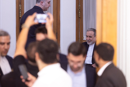 Abbas Araghchi, Iran’s Foreign Minister, is seen during a meeting with Pakistani Interior Minister Mohsin Naqvi (not in view).