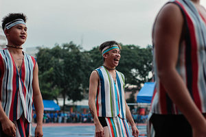 Marikina Sports Center,Marikina,NCR,Philippines, Marikina, NCR, Philippines - 11/12/2017: Inspite of the long parade, participants never forget to smile and have fun during the festival.The Biggest Annual Philippine Rehiyon-Rehiyon Festival was once again celebrated this month with the theme “Unity In Diversity” which the main goal is to unite all individuals coming from different region in the nation. The festival showcases the diverse culture and attitudes of Filipinos around the country to bond as one in a big dance celebration. It serves as a tribute to local groups/community who came from other regions of the country and choose to stay and settle in the city.