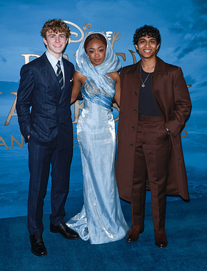 Walker Scobell, Leah Sava Jeffries and Aryan Simhadri seen attending a screening of "Percy Jackson and the Olympians" Season 2 at Picturehouse Central in London.