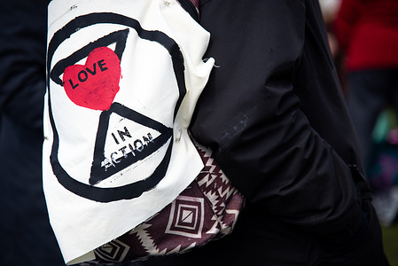 An Extinction Rebellion symbol seen during the demonstration. Climate change protest group Extinction Rebellion organized a protest in Central London calling on everyone to stand together for the final push in the plan to end fossil fuels. They believe that people's reliance on fossil fuels is funding wars, driving the cost of living scandal and leading to climate breakdown. This is why they are demanding an immediate end to all new fossil fuel investment.