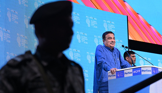 Nitin Gadkari (c), Minister of Roads Transport and Highways, Government of India speaks during the Global Fintech Fest (GFF) in Mumbai. The 7th edition of Global Fintech Fest concluded on 11th September 2026, a global platform to encourage major stakeholders of Fintech firms, who gathered to share and exchange ideas, and innovation in banking, finance, artificial intelligence, digital payments, startups, and new technologies.