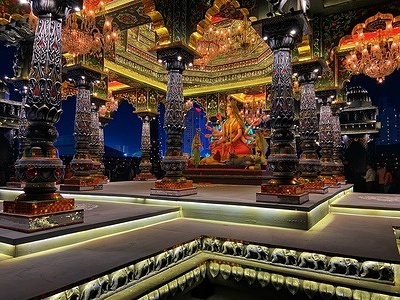 General view of the Hindu Goddess Durga at the 'Newtown Sarbojanin' club (Pandal) temporary place of worship during the 'Durga Puja' festival.