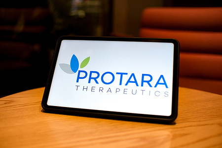 In this photo illustration, the Protara Therapeutics​ logo is seen displayed on the screen of a smart tablet.