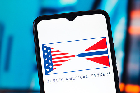 In this photo illustration, the Nordic American Tankers logo is seen displayed on a smartphone screen.