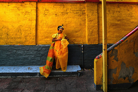 Young girl seen getting ready for the Kumari Puja at the Adyapith Temple. Kumari Puja is a Hindu tradition celebrated during the Durga Puja, Basanti Puja, or Navratri, where young virgin girls aged 1 to 16 are worshipped as living embodiments of the goddess. At Adyapith Temple, mothers performed the ritual, which devotees believe brings blessings, protection from future dangers, and strength to the girls to face life's challenges.