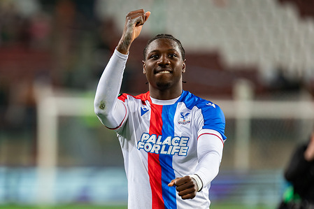 Jaydee Canvot of Crystal Palace celebrates a win during the UEFA Conference League semi-final match between FC Shakhtar Donetsk and Crystal Palace at Henryk Reyman Municipal Stadium. Final score; FC Shakhtar Donetsk 1:3 Crystal Palace